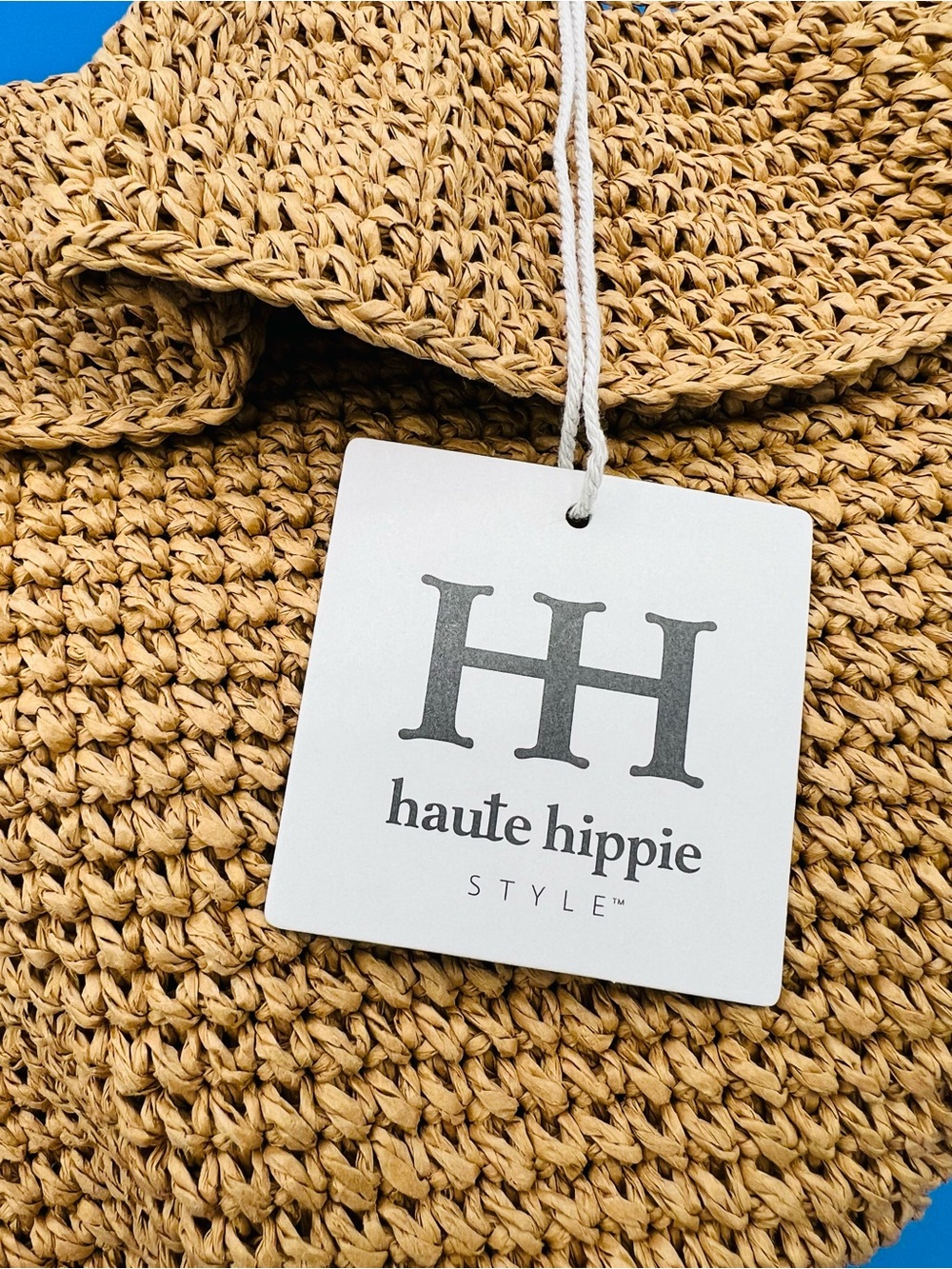 Haute Hippie Raffia Double Handle Bag with Ruffled Rim, Camel Tan, NWT - Picture 7 of 8